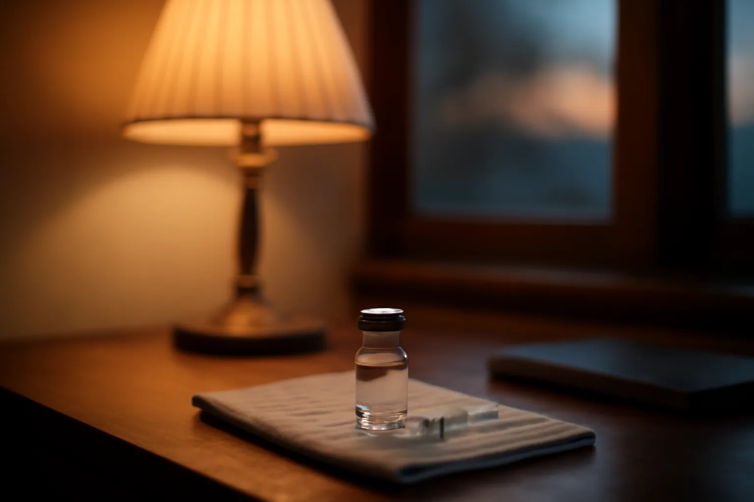Vial and syringe on a desk illustrating selank pros and cons research context