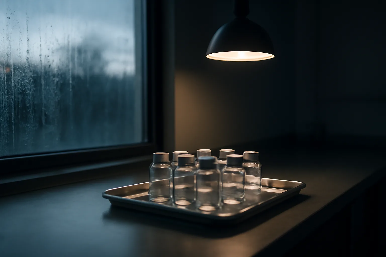 Sealed sample vials on a lab tray, evoking athlete drug testing for selank